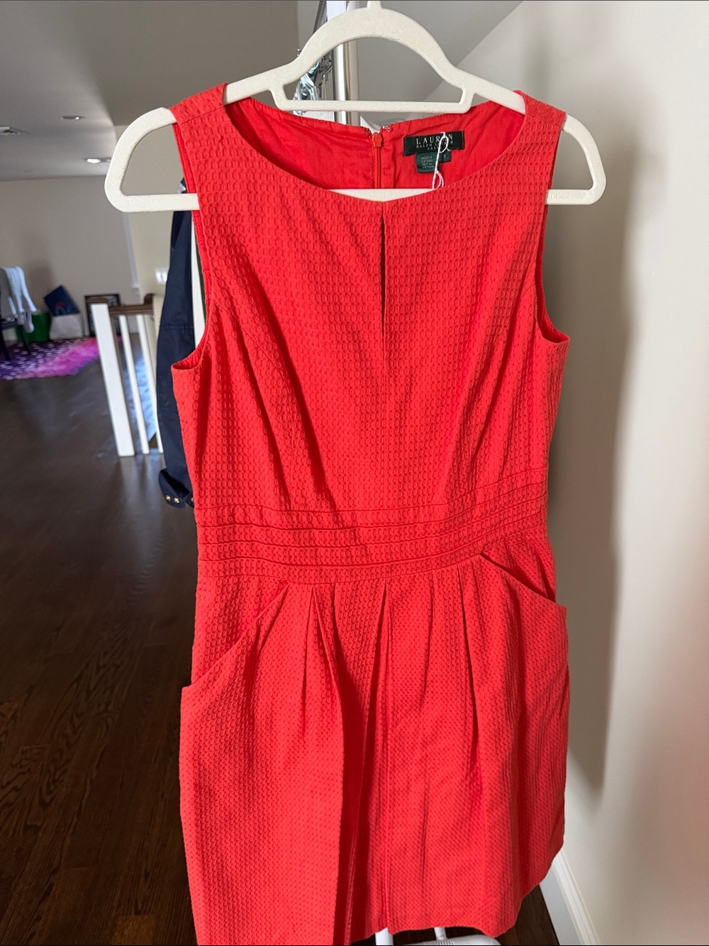 Lauren by Ralph Lauren Coral Cotton Shift with Keyhole Detail and Pockets